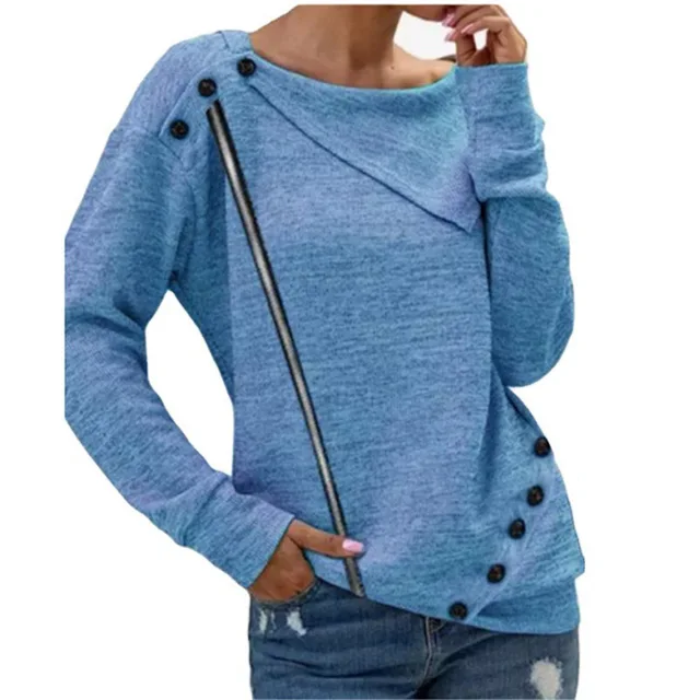 Fashion Autumn Zipper Button T-shirt Female Plus Size Clothing 3