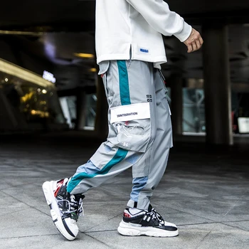 

Men Streetwear Hip Hop Cargo Pants 2020 Overalls Mens Pockets Sweatpants Casual Techwear Pants Joggers Track Pants Spring New