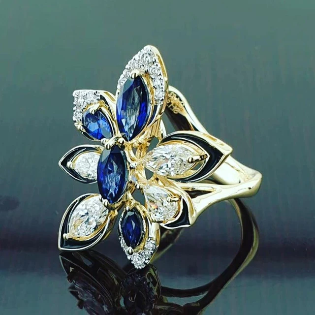 Provencie Jewelry 14K White Gold Ring Main Stone 113# Side Stone 119# blue  Spinel Round Cut Stones Ring Simple Design Ring - China Provencie Jewelty  14K White Gold Ring and Gold Ring