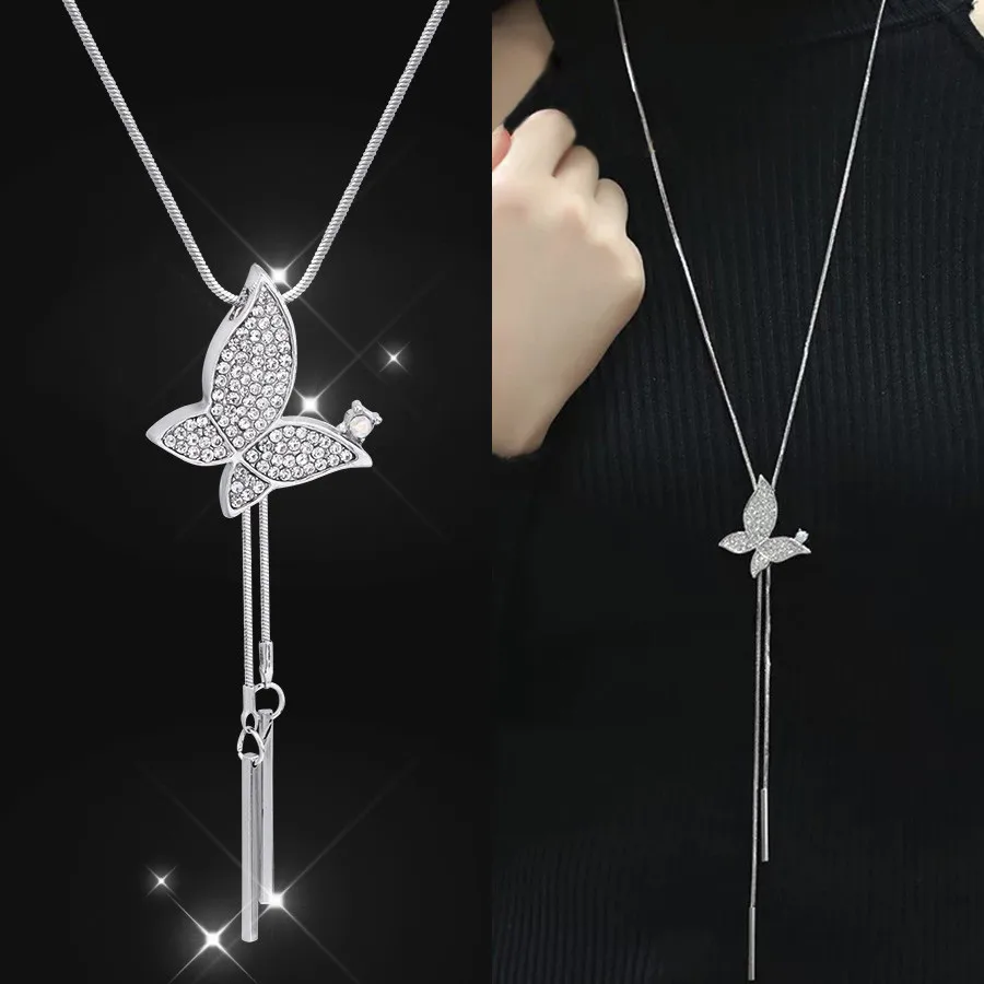 RAVIMOUR колье ожерелье для женщин Опаловый камень большая бабочка колье Femme модное ювелирное изделие корейское Длинное колье-цепочка подарок для девушки - Окраска металла: 7-Butterfly