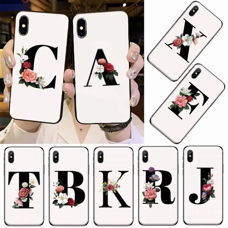 

English Name Letters Flower Phone Case for iPhone 11 12 pro XS MAX 8 7 6 6S Plus X 5S SE 2020 XR