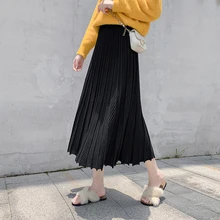 Вязанная новая Длинная женская плиссированная офисная теплая обычная, высокая, на выход элегантная однотонная одежда faldas largas mujer jupe femme