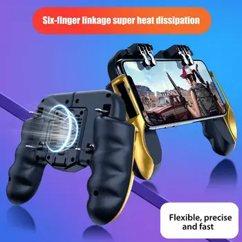 

New PUBG Mobile Joystick Controller Turnover Button Gamepad For PUBG IOS Android Six 6 Finger Operating Gamepad With Cooling Fan