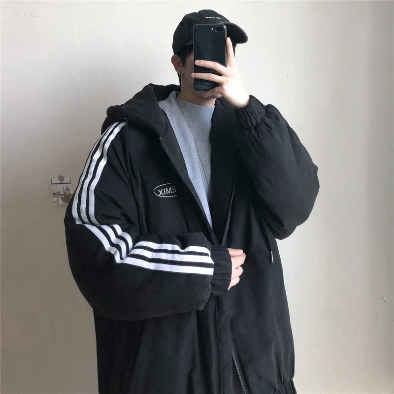 Liketkit, зимние куртки и пальто для мужчин и женщин,, в полоску сбоку, простой дизайн, парки, корейские пары, пальто-пузырь, Oveersize, 8 цветов