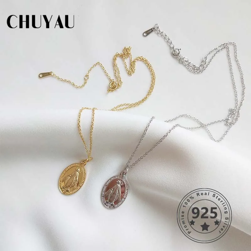 Цепочка Chuyau из серебра 925 пробы Золотое овальное ожерелье с кулоном Мария модные