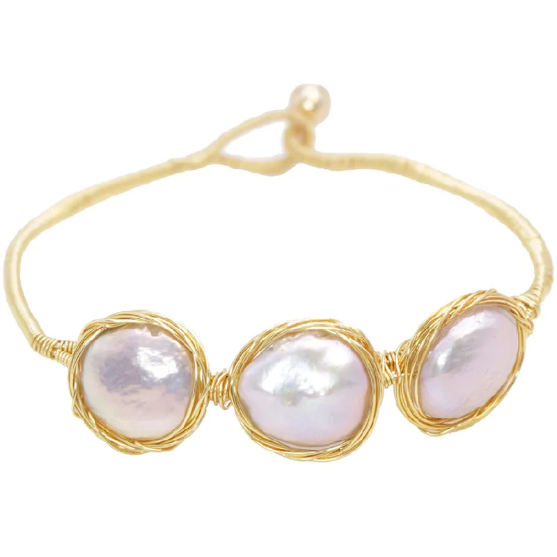 Bracelets for Women Hademade Brass wire Winding Braclet on hand Real Freshwater Pearls Baroco style femme Birthday Gifts