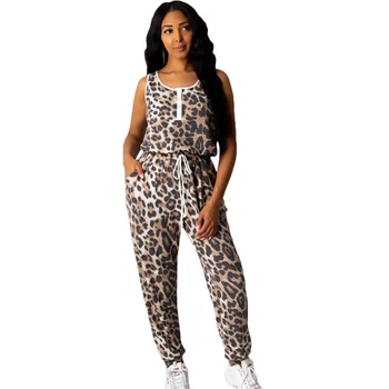

Summer Women Casual Vest Jumpsuit Round Neck Regular Leopard Jumpsuit Sleeveless Loose Streetwear Wholesale Dropshipping