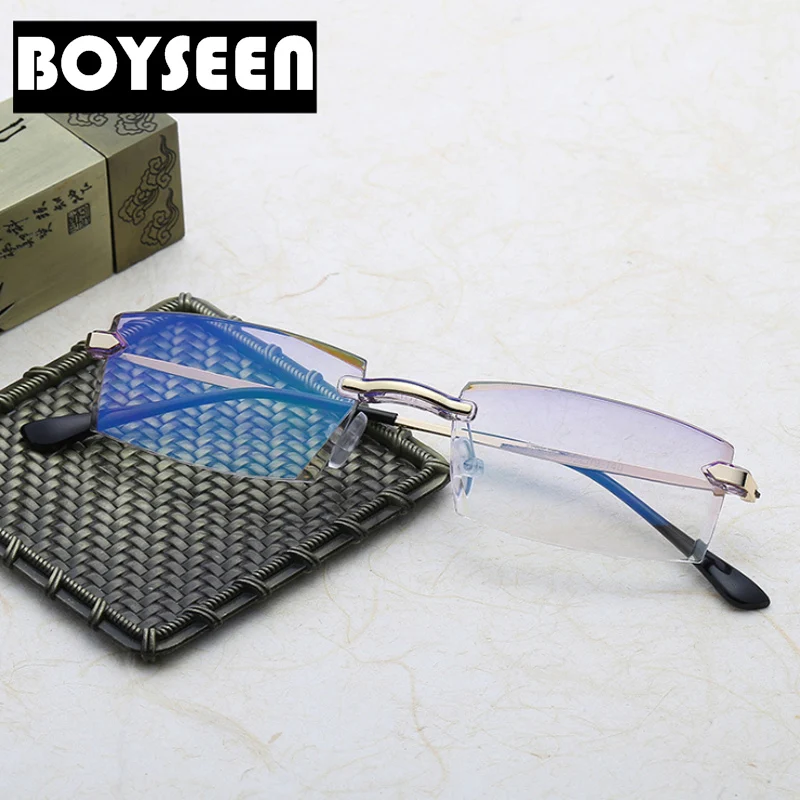 BOYSEEN новые очки без оправы с алмазной огранкой при близорукости защитой от синего