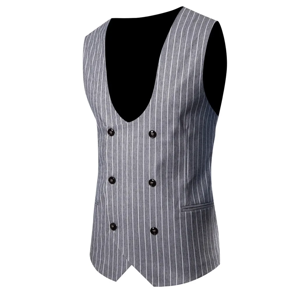 Gray 4 Men Fashion Business Smart Casual plaid double breasted vest Wedding Party Waistcoat Tops vintage gilet Jacket free shiping - Цвет: Gray 4