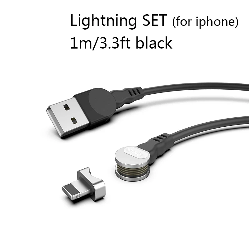 Lightning Cable Магнитный usb-кабель для зарядного устройства с разъемом type-C, зарядный кабель для сотового телефона, 2 в 1, вращающийся кабель для iPhone XR, быстрая зарядка, Micro USB - Цвет: Lightning Cable