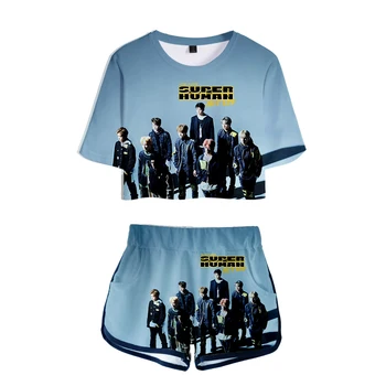 

NCT 127 Men Group Album We Super Huan 3D Two-piece Fashion Summer Umbilical Shirt Woman Fashion Casual Cool Women Suit