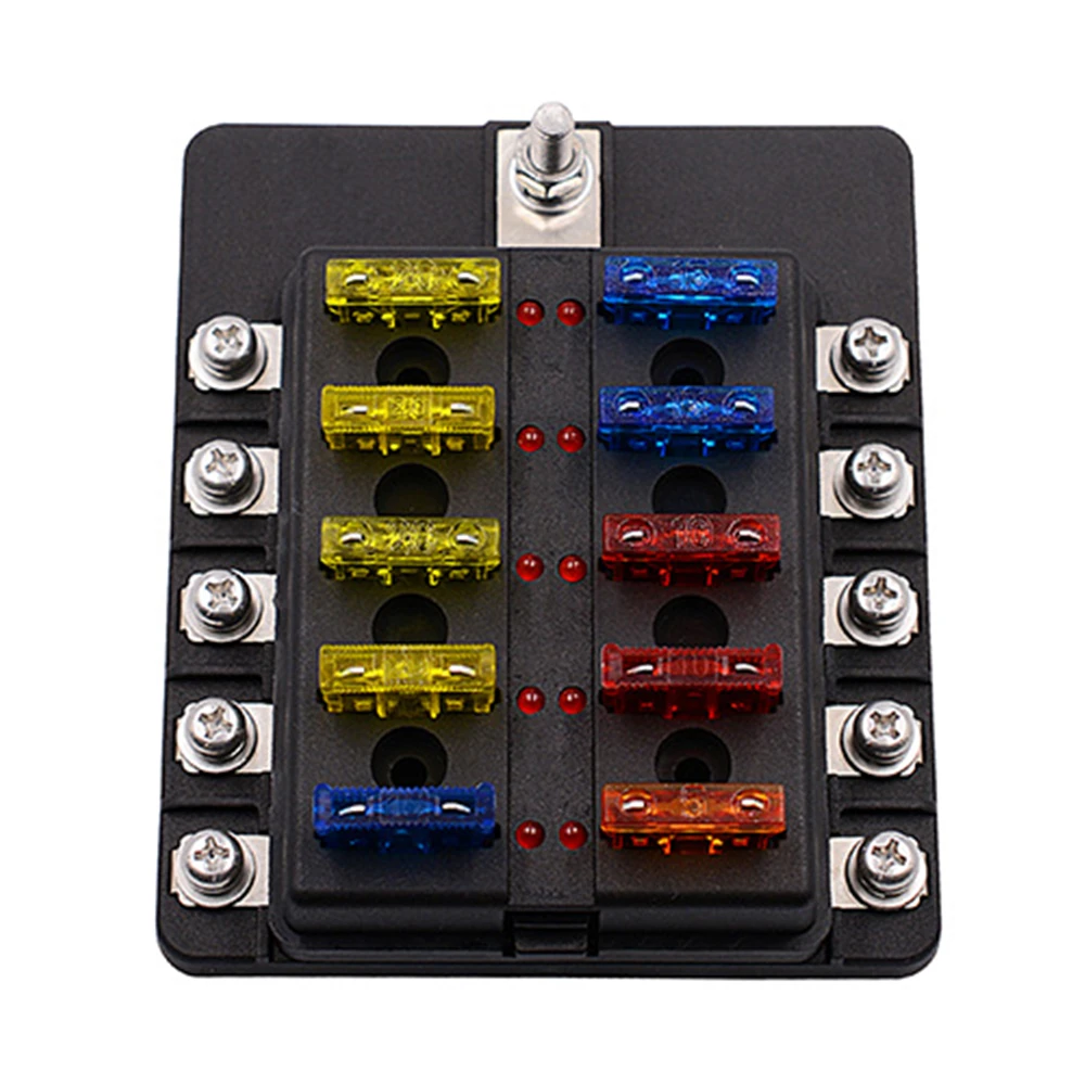 Car Blade Holder Fuse Box 12/10/8/6 Ways Modified Terminal Block Fuse with LED Warning Light for Car Boat Marine Trike 12V 24V
