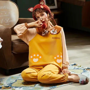 

Pajamas Women Spring and Autumn Winter Long Sleeve Trousers Set Korean Version Sweet Baby Collar Cotton Women's Home Wear