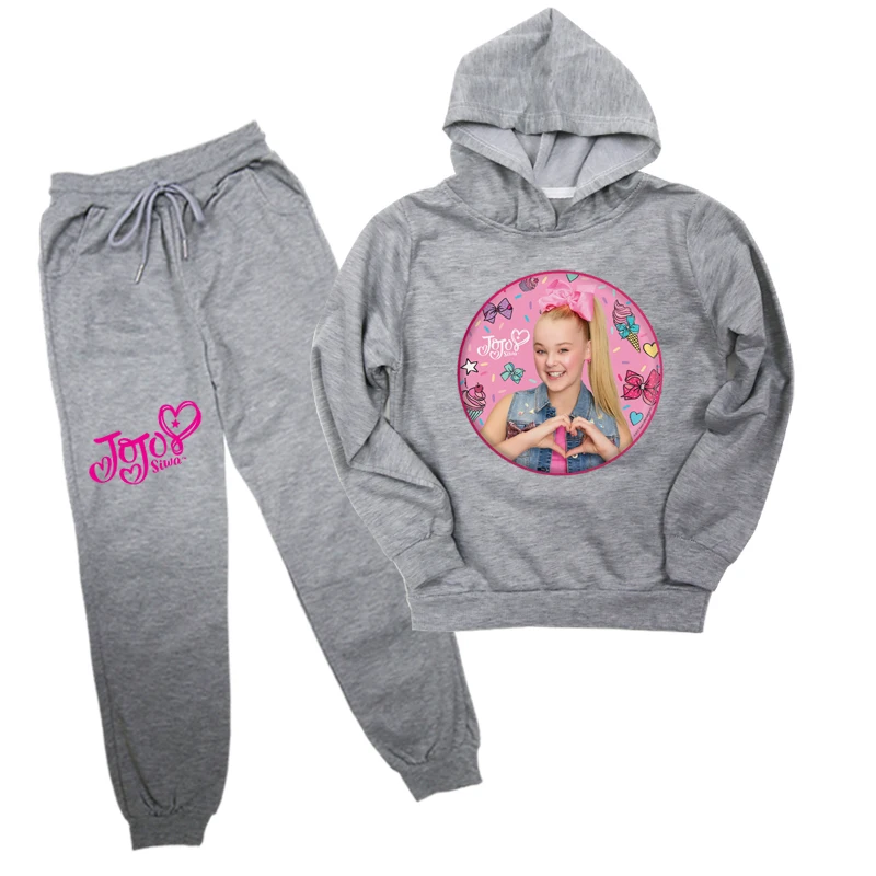 2 шт./компл. jojo Siwa», спортивный костюм для мальчиков и девочек, повседневные толстовки и штаны модный спортивный костюм Толстовки костюмы для подростков; нижнее белье - Цвет: Серый