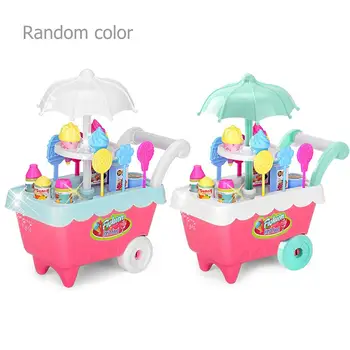 

Cute Fashionable Ice Cream Shop Cart Component Safety Delicate No Space Child Pretend Play Candy Toys with Lights Music