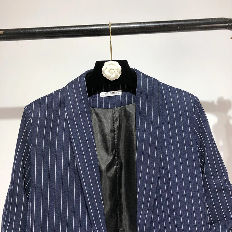 

Gx77 Early Spring New Style WOMEN'S Dress Korean-style CHIC Striped Suit Pleated Three-quarter-length Sleeve Mid-length Suit Coa