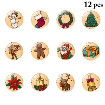 

12PCS Christmas Fridge Magnet Decorative Round Refrigerator Magnet Board Magnet