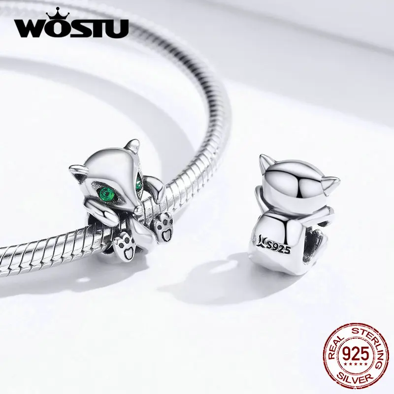 WOSTU дизайн Gennuie 925 пробы серебряные милые маленькие лисички бусины талисманы подходят браслет и ожерелье DIY ювелирных изделий DXC1290