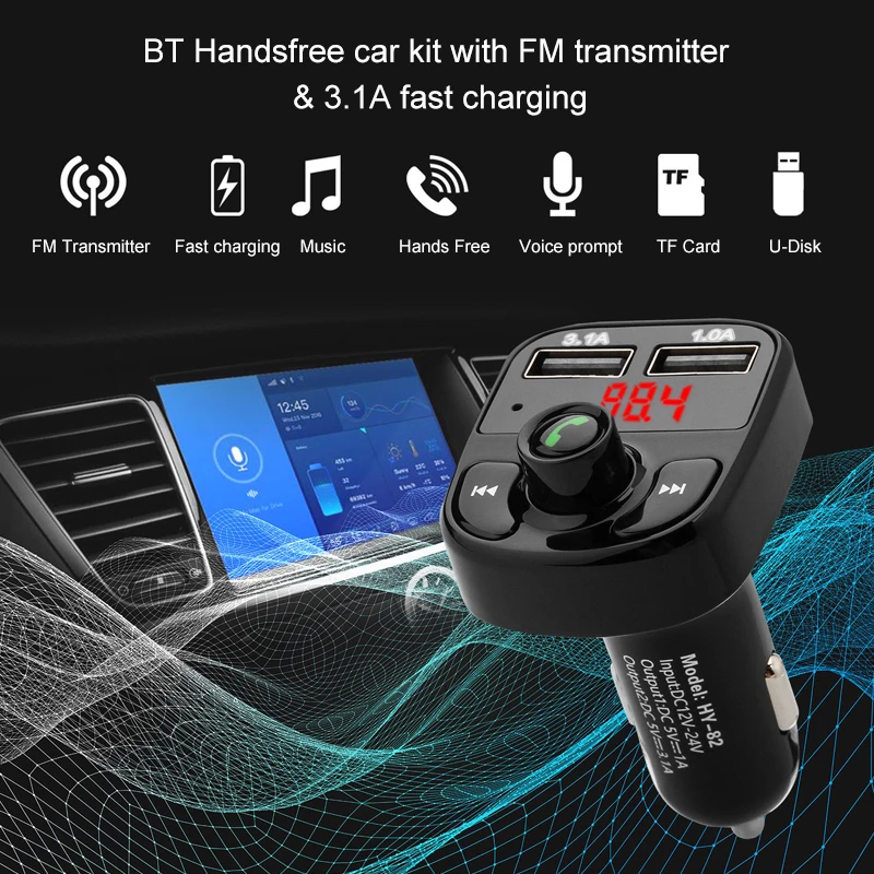 VicTsing FM передатчик автомобильный Bluetooth комплект MP3-плеер Радио адаптер с двумя USB Автомобильное зарядное устройство Hands-free TF CVC шумоподавление