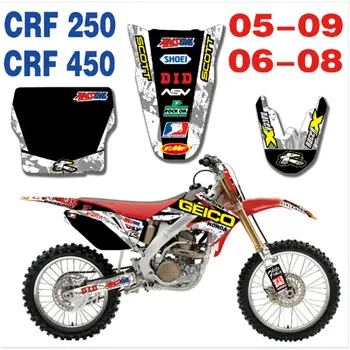 

New Full Graphics Decals Stickers Custom Number Name Glossy Bright Stickers Waterproof for 2005-2009 HONDA CRF250 CRF450