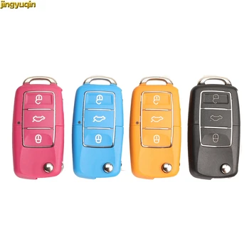 

jingyuqin Flip Folding Remote Car Key Shell For VW Jetta Beetle For Skoda Key Fob Replacement 3 Buttons Uncut Blade