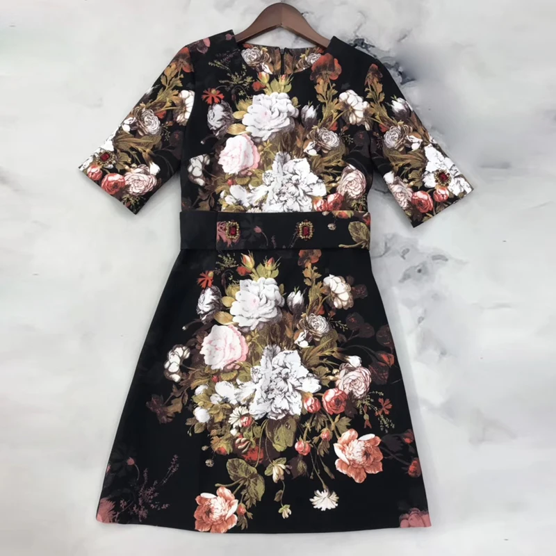 beige Red RoosaRosee дизайнерское женское платье Весна Лето цветочный принт алмазные пуговицы Роскошные вечерние мини-платье женские платья vestidos robe - Цвет: beige