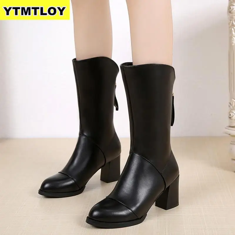 

2019 High Quality Boot Soft Leather Women Boots Double Zip Short Plush Spring Autumn High Knee Boots Platform Mid-calf