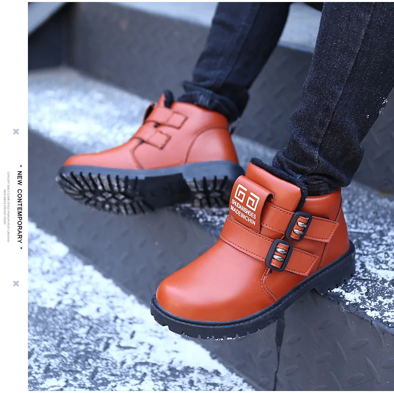 Children's shoes autumn and winter2019 children's shoes boys plus velvet cotton shoes leather kids snow boots girls Martin boots