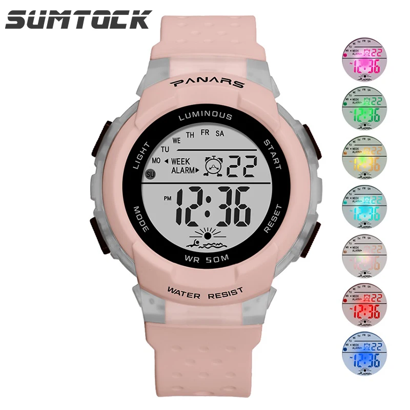 

Sumtock Kid Watch Digital Girl Sport Watch Colorful 7 LED Night Lights 5Bar Swim Waterproof Fashion Wrist Watch for Boys