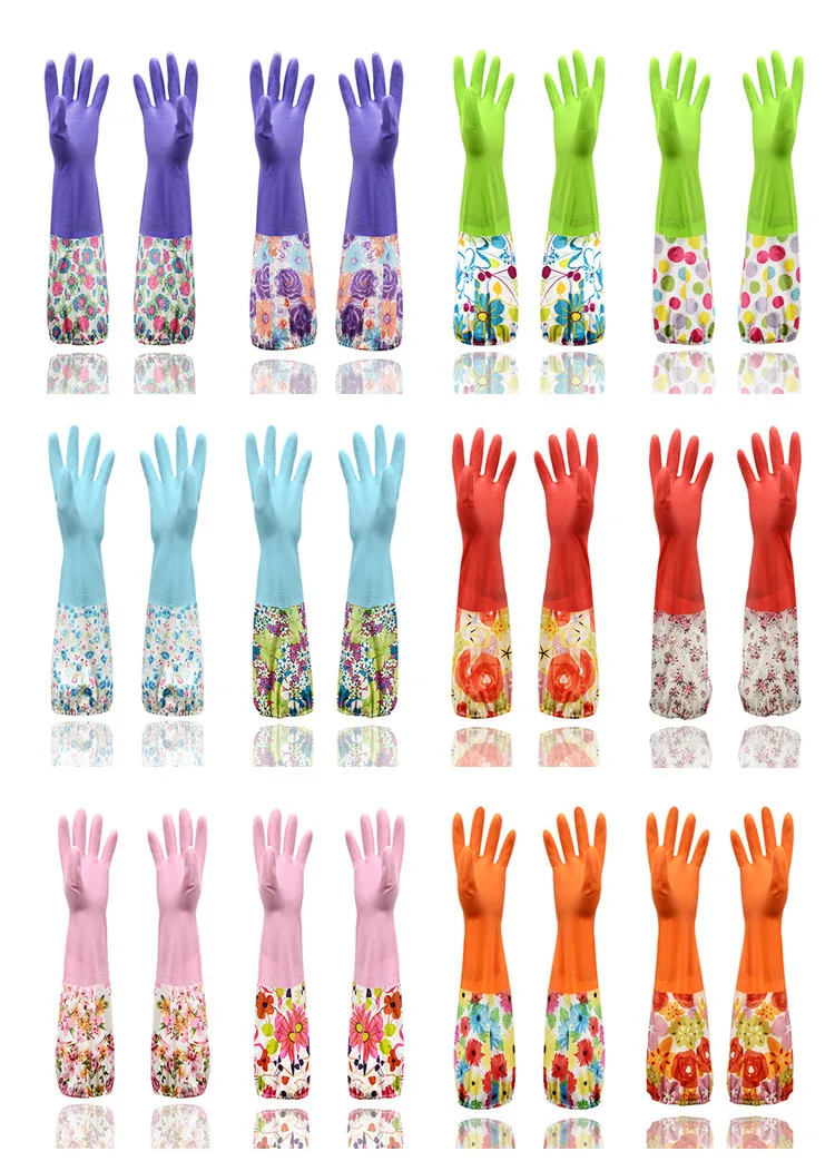 Shu Mrs. Wash Dishes Gloves Kitchen Cleaning Laundry Wash Dishes Rubber Waterproof PVC Thin Drawstring Top Household Gloves
