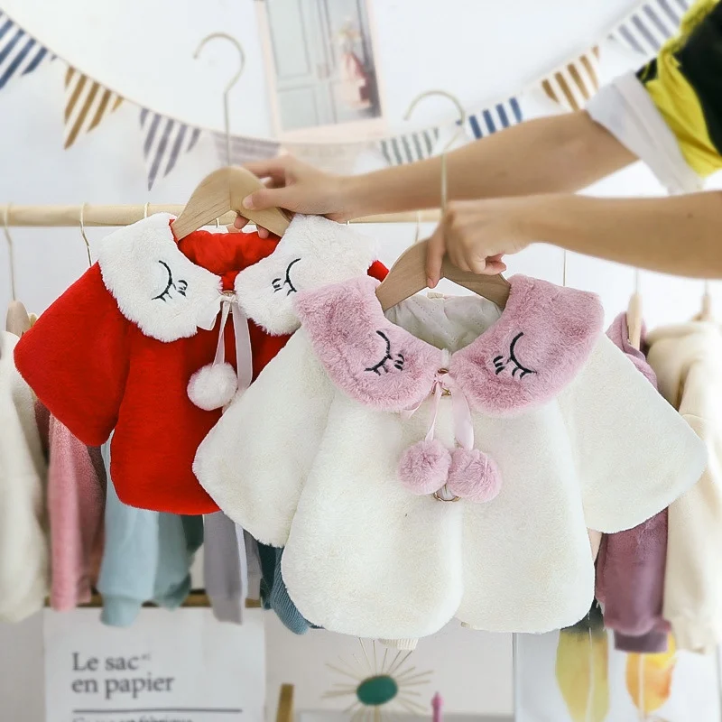 Warm Winter Girls Kids Velvet Thicken Cloak Cardigan Children Baby Infants Lapel Collar Princess Outwear Cape Coats WT955