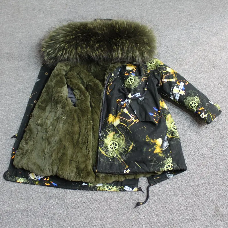 green army green fur Одежда для маленьких девочек зимняя куртка с натуральным мехом парка, ветровка для мальчика с большим мехом, пальто с капюшоном для девочек, детские куртки, одежда - Цвет: green army green fur