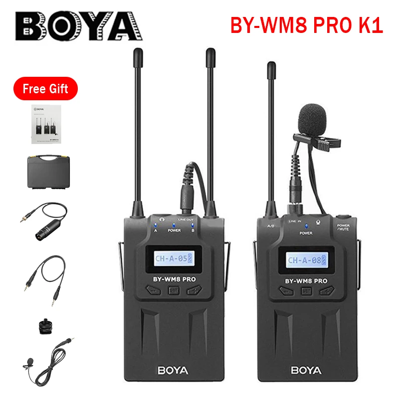 US $104.36 BOYA WM8 ProK1K2 UHF Wireless Lavalier Microphone System Audio Video Recorder Receiver For Canon Nikon Sony Camera Professional