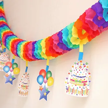 

Rainbow Colored Paper Garland 3M Banner Cake Balloon Star Pendant Hanging Decoration Tissue Flags Birthday Party Supplies