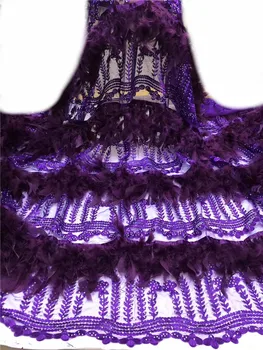 

Excellent design Stone feather embroidery style French lace fabric, high quality stone purple African lace fabric FFZ-104