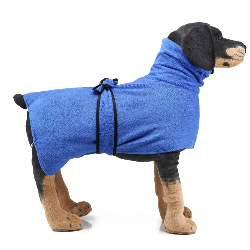 Dog Bathrobe with Belt Super Absorbent Fast Drying Wearable Dog Towels Soft Pet Bath Robe for