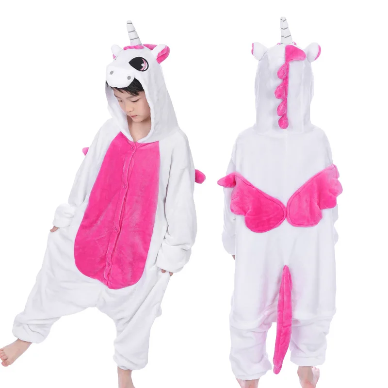 Кигуруми НОВЫЕ дети животных единорог стежка панда пижамы набор милые пижамы с капюшоном зимние дети мальчики девочки пижамы сладкие теплые рождественские onesies пижама единорога пижамы для мальчиков девочек - Цвет: Unicorn Pink