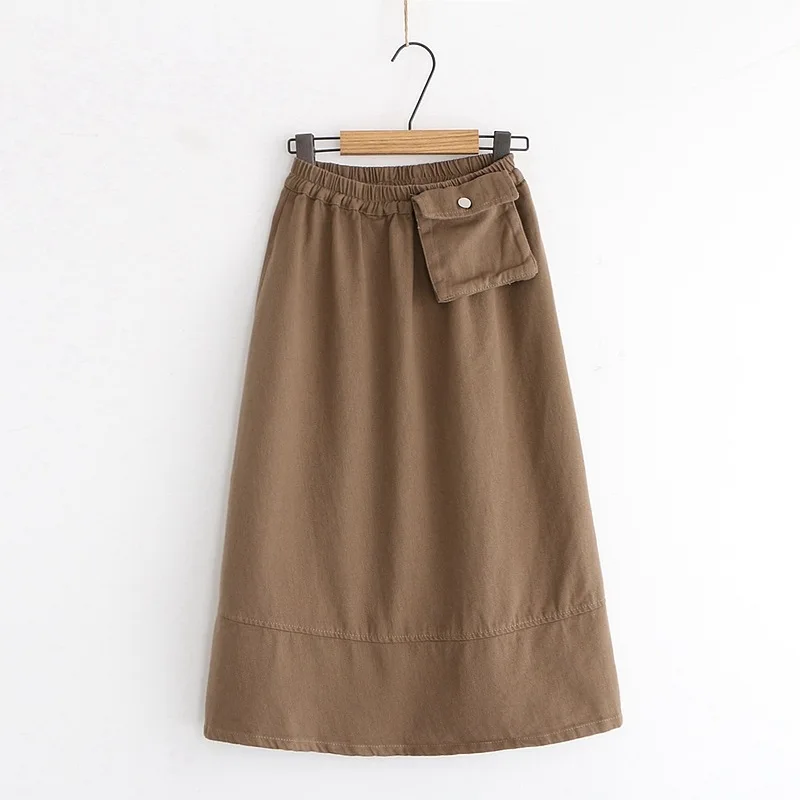 

Autumn New Style Korean-style Twill Joint Pocket Workwear Sense of Design Elastic Waist Mid-length Skirt Women's S29236