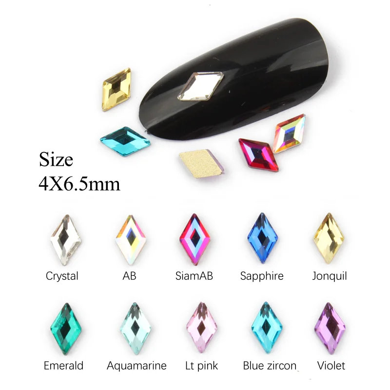 

Mini Flatback Rhombus Shape 4X6.5mm Nail Rhinestone Crystal Stones 30pcs/100pcs For DIY 3D Nail Art Decoration
