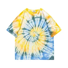 

2021 Tie-dye T-shirt Summer New Ins Tie-dye Gradient Short-Sleeve Male Tide Brand Loose Wild Couple T-shirt