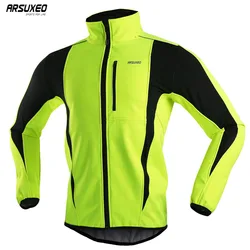 ARSUXEO Men Winter Cycling Jacket Thermal Fleece Bike Jersey Windproof Waterproof Softshell Coat MTB Bicycle Jacket Reflective