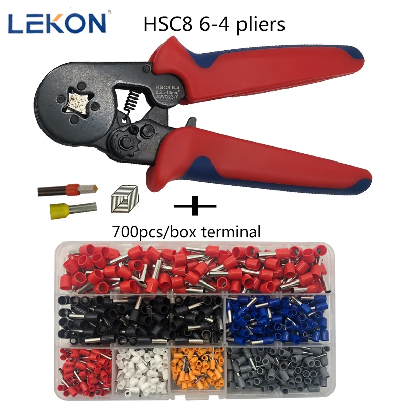 Red Blue 700 HSC8 6-4 Crimping Pliers Crimper Tubular Terminal 0.25-10mm2 Crimper Suit Hand Tools Crimping Tools Terminals Box 0.5-10 Suit - Color: Red Blue 700