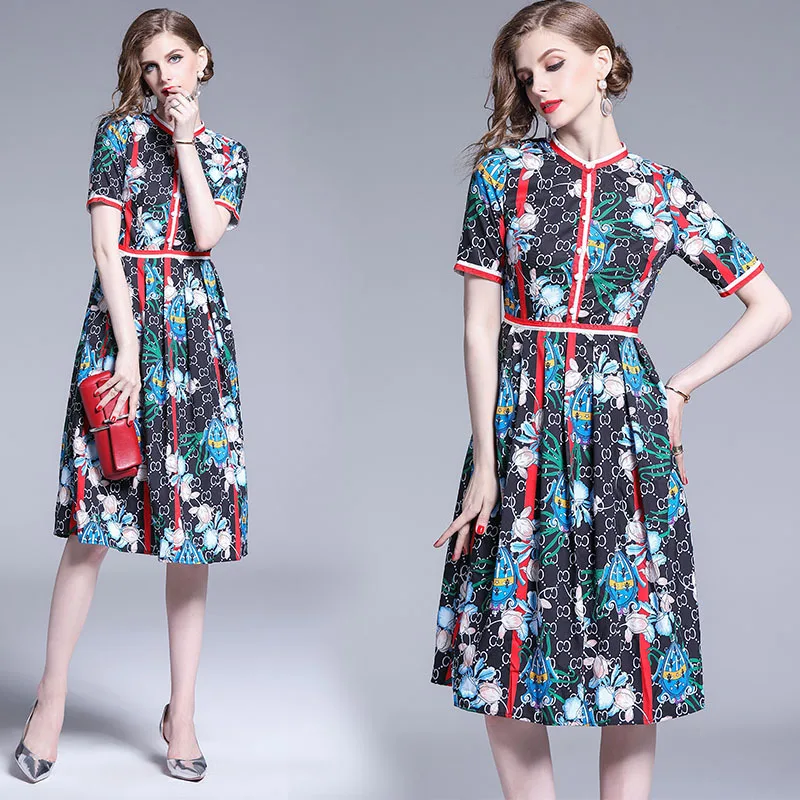 

Floral-Print Dress Women's Summer 2019 New Style Autumn Hipster Ozhouzhan Trend Boutique WOMEN'S Dress Medium-length Dress