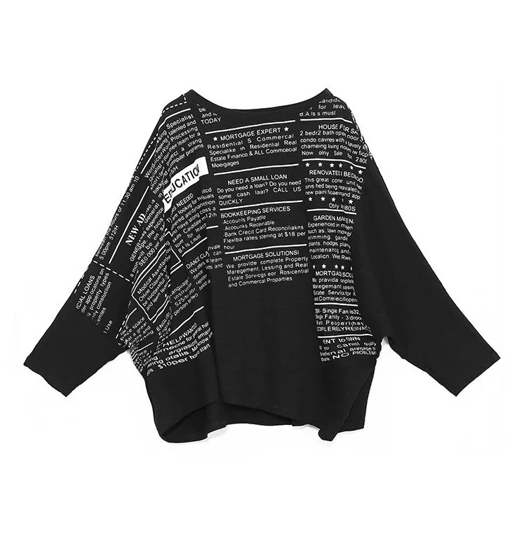 XITAO Letter Patchwork T Shirt Women Loose Fashion Personality All Match Batwing Sleeve 2020 New Autumn Tee Goddess Fan ZP3258