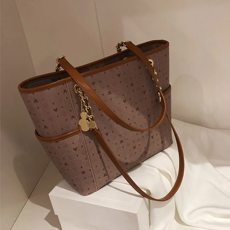 Дисней Микки Маус сумка на плечо мультфильм Леди Tote большой емкости для женщин Сумки из искусственной кожи Мода шоппинг девушка Сумочка Dames schoudertas - Цвет: Light Brown(Presale)