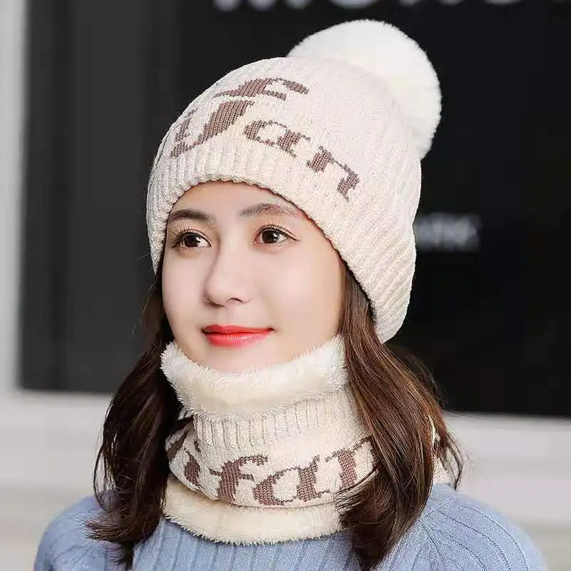 2019RussiaNeck Warm knitted Winter Hor Gur Wool Beanise Skullide VELV Winter Wool Blends Soft - Цвет: Бежевый