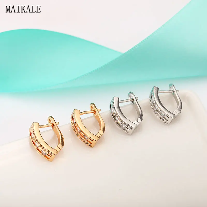 MAIKALE, простые u-образные серьги с цирконием кубической огранки для женщин, золотые, серебряные, полые, очаровательные циркониевые серьги, модные корейские драгоценности