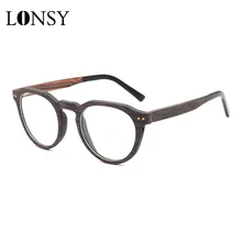 LONSY круглые деревянные очки Venner, оправа ретро для женщин и мужчин, анти-синий светильник, линзы, очки для близорукости, оптическая оправа для очков