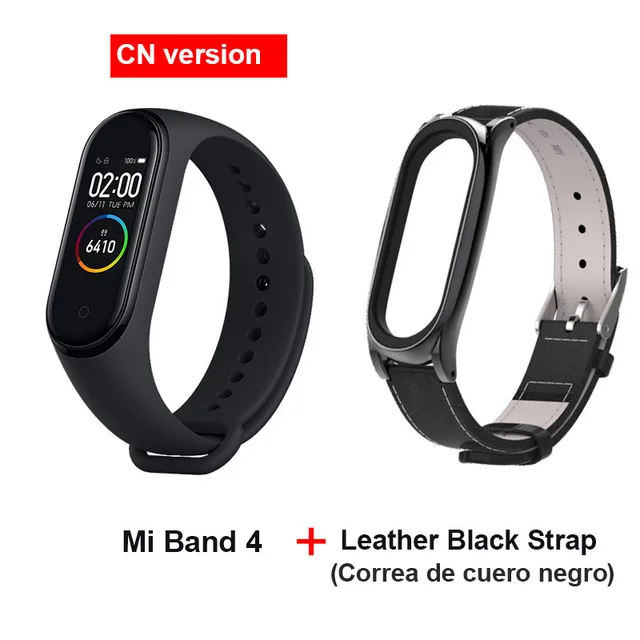 black Leather strap Глобальная версия Xiaomi Mi Band 3 Смарт-Браслет фитнес-браслет 3 большой сенсорный экран сообщение частота сердечных сокращений Smartband - Цвет: black Leather strap