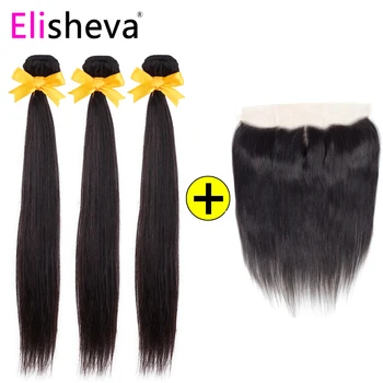 

Elisheva Ear to Ear Lace Frontal Closure With Bundles Peruvian Straight Hair 3 Bundles With Frontal NonRemy Human Hair Weaves
